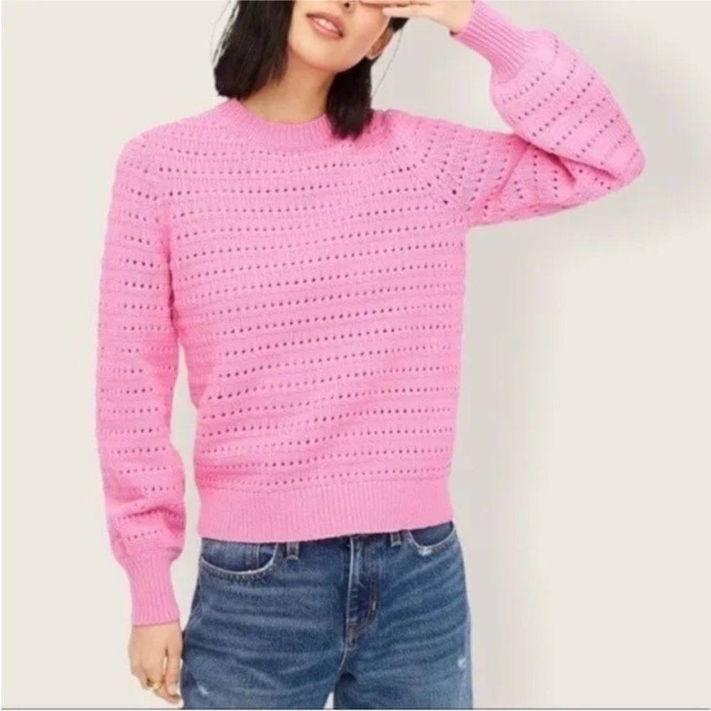 J.Crew Balloon-sleeve pointelle sweater• Pink • XS
